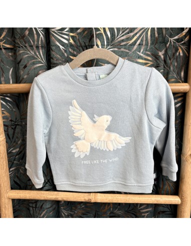 Pull OBAïBI bleu oiseaux 12mois