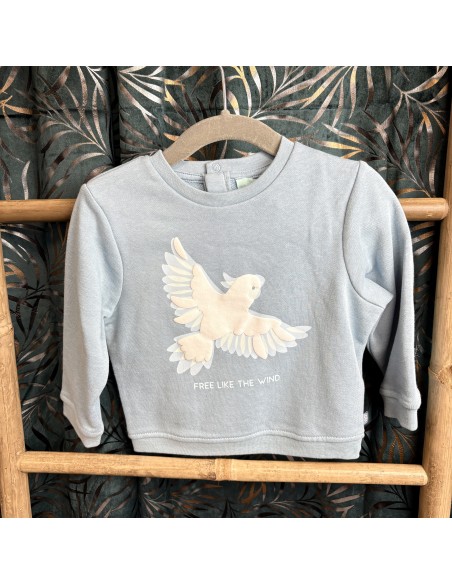 Pull OBAïBI bleu oiseaux 12mois