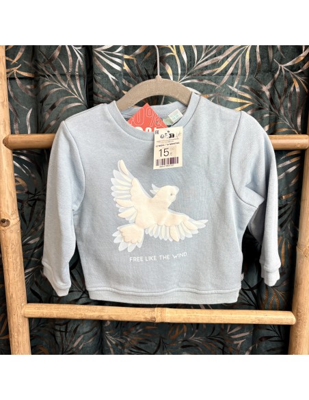 Pull OBAïBI bleu oiseaux 12mois